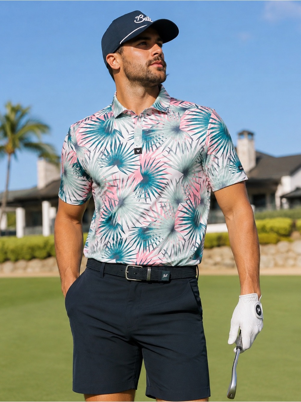 Bad Birdie Golf men’s Hunter Hammock performance polo size XL palm tropical